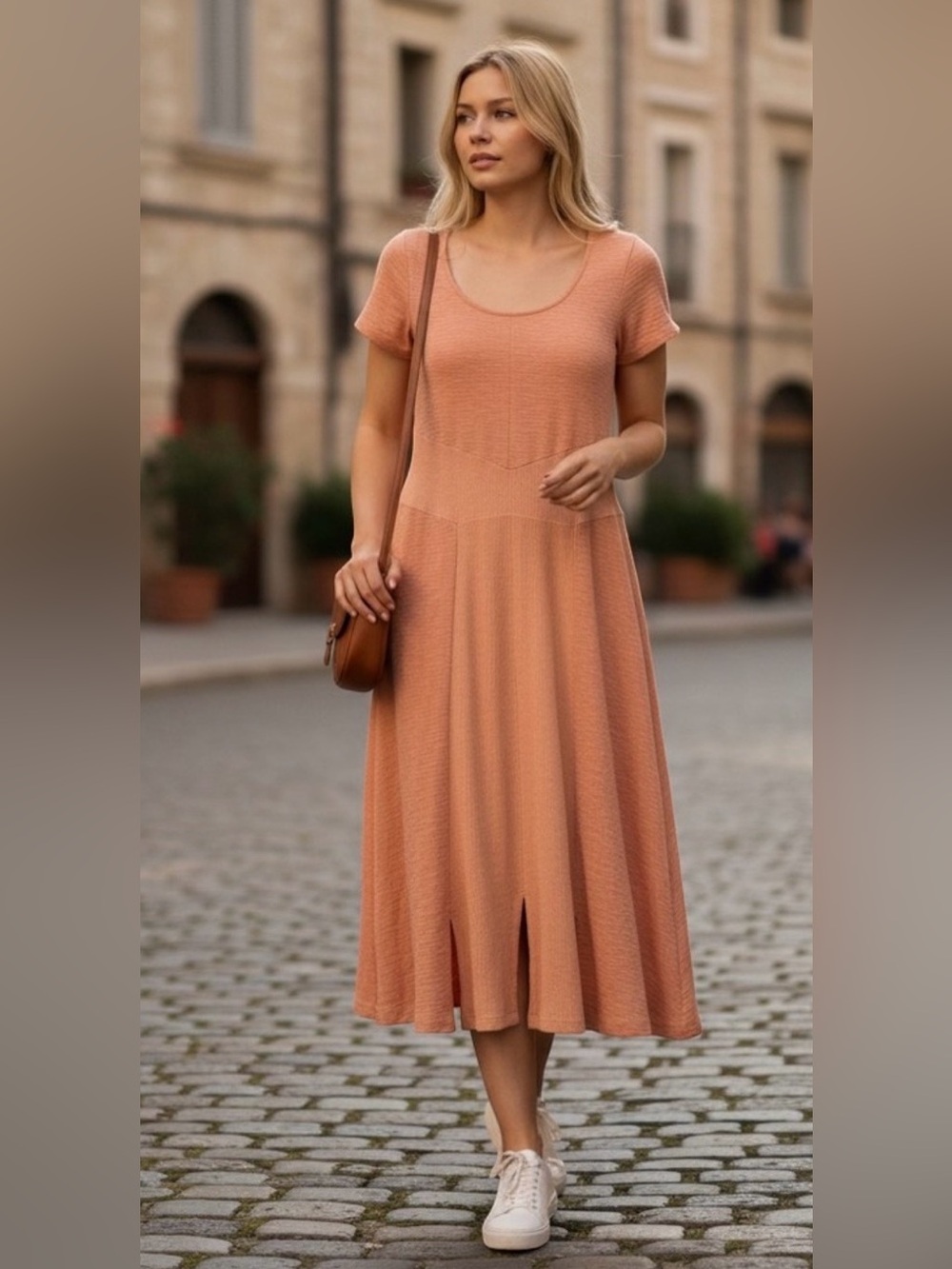 Soft Surroundings Peach Short Sleeve Midi Dress